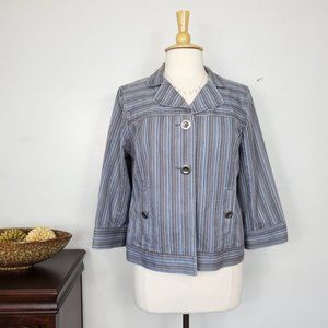 Christopher & Banks Gray Striped 3/4 Sleeve Jacket Size M